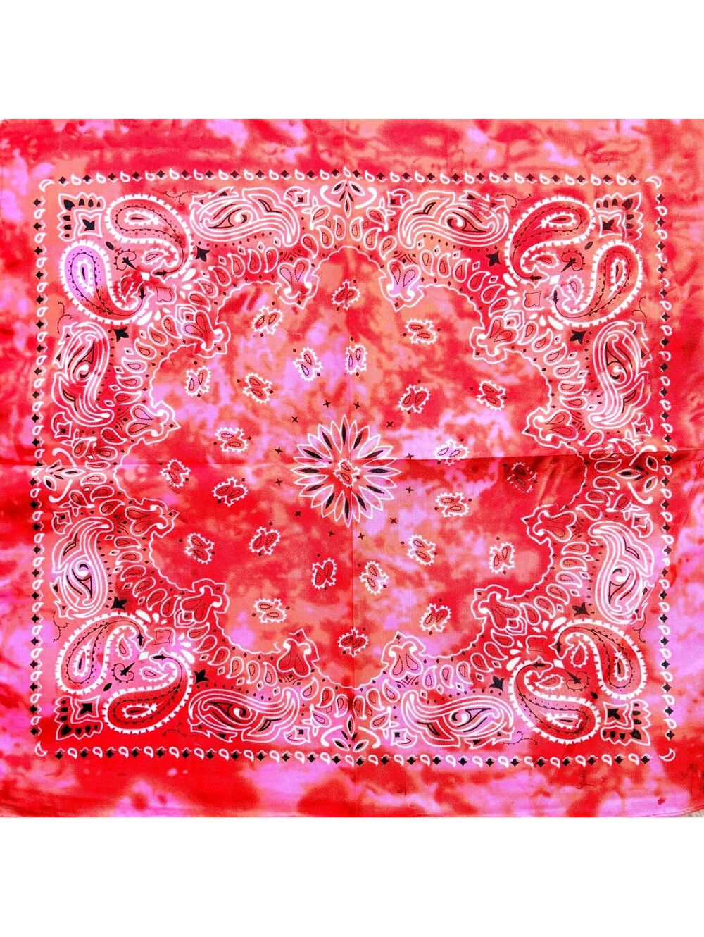 Red and Pink Paisley Tie-Dye Bandana Scarf - New Without Tags